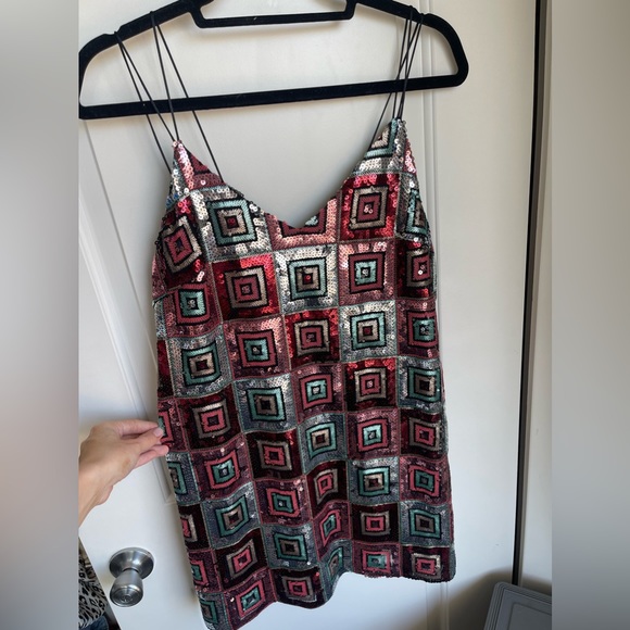 ZARA NYE SEQUIN BOHO SQUARE PATHWORK MINI DRESS - Picture 1 of 16